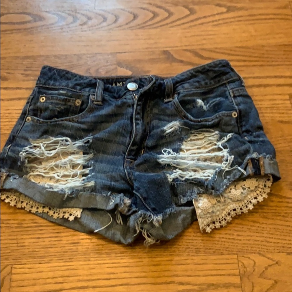 American Eagle distressed lace jean shorts